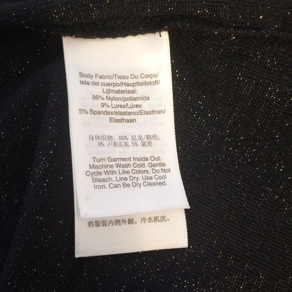 DKNY black & gold stretch metallic sparkle long sleeved t shirt with cutout M - Picture 4 of 6